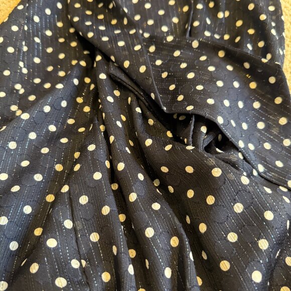 NWT Lauren Ralph Lauren Midi Dress Polka Dot Navy White Chiffon V-Neck Size 4 - Picture 4 of 13